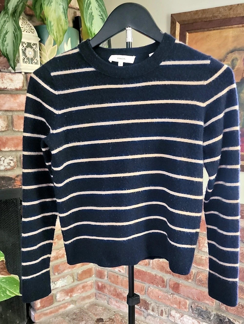 Vince Cashmere Striped Crewneck Sweater Blue & White
